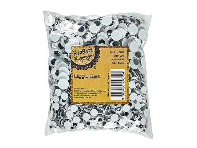 Wiggle Eyes Black & White 10 & 15mm Pk 1500 KK